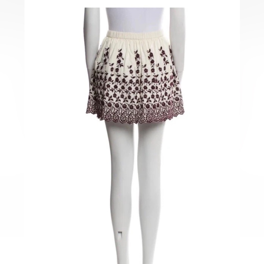 Ulla Johnson Cream/plum Mini Embroidered skirt size 6 100% Cotton